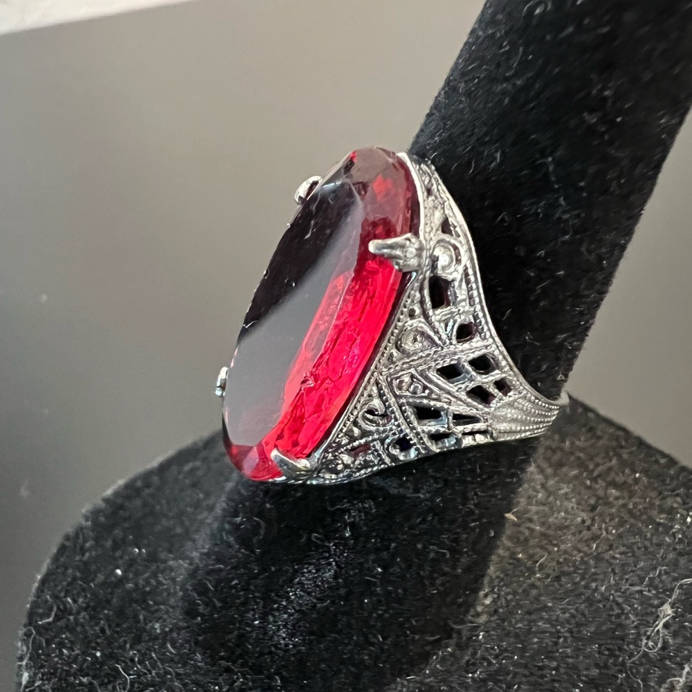 Antique art deco NEMCO silver and glass ring